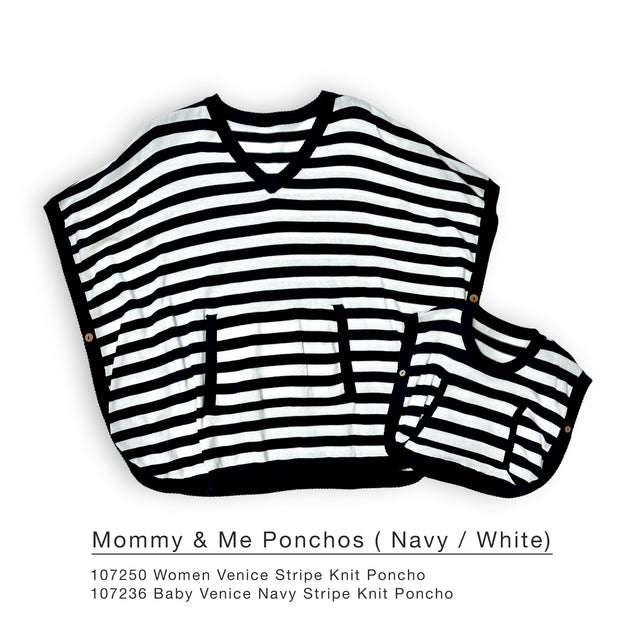 Venice Navy Stripe Baby Beach Knit Poncho Pullover (Organic)