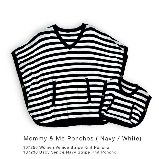 Women Venice Stripe Poncho Sweater Pullover (Organic Cotton)