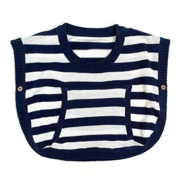 Venice Navy Stripe Baby Beach Knit Poncho Pullover (Organic)