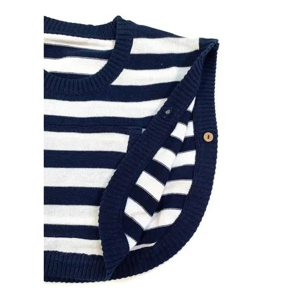 Venice Navy Stripe Baby Beach Knit Poncho Pullover (Organic)