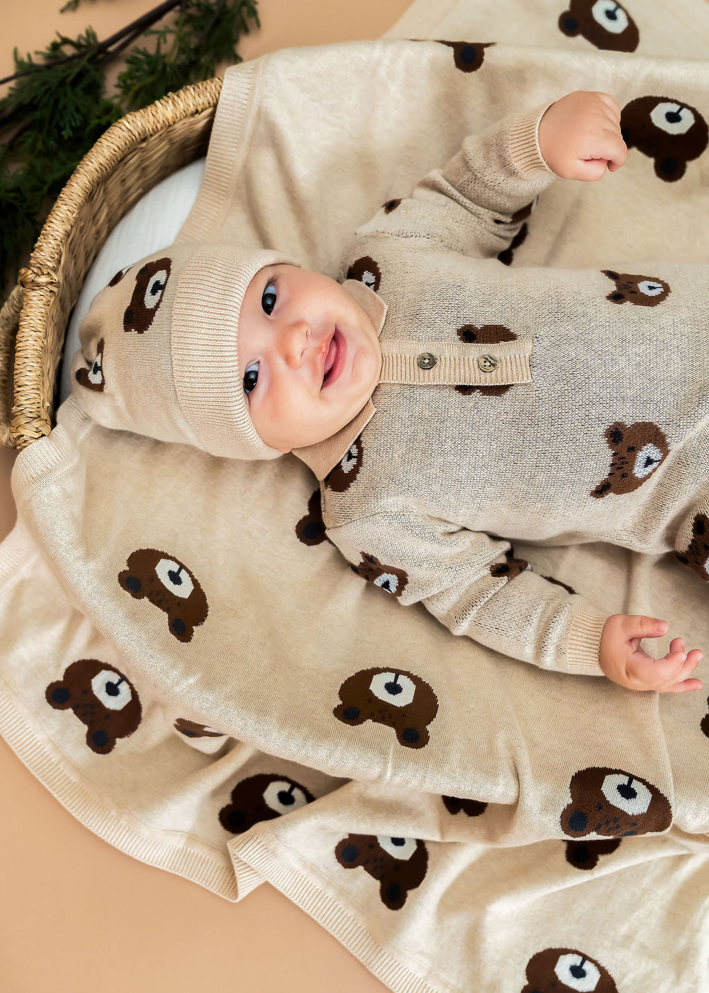 Brown Bear - Organic Cotton Jacquard Knit Baby Blanket