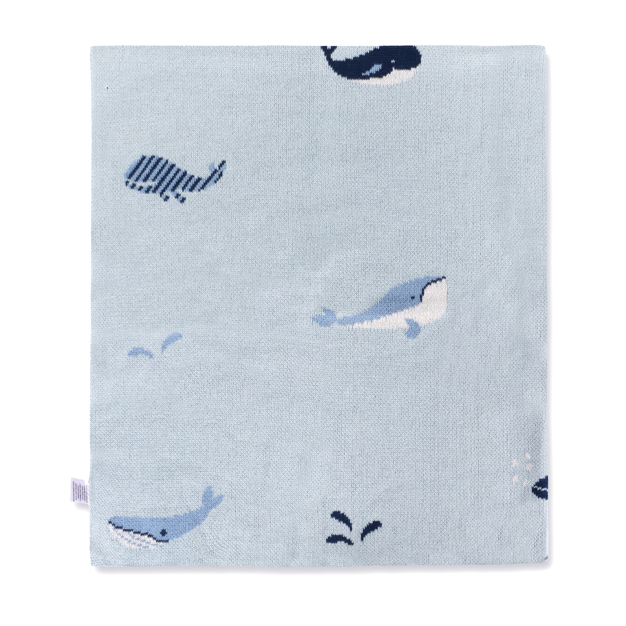 Whales Jacquard Sweater Knit Organic Cotton Baby Blankets by Viverano