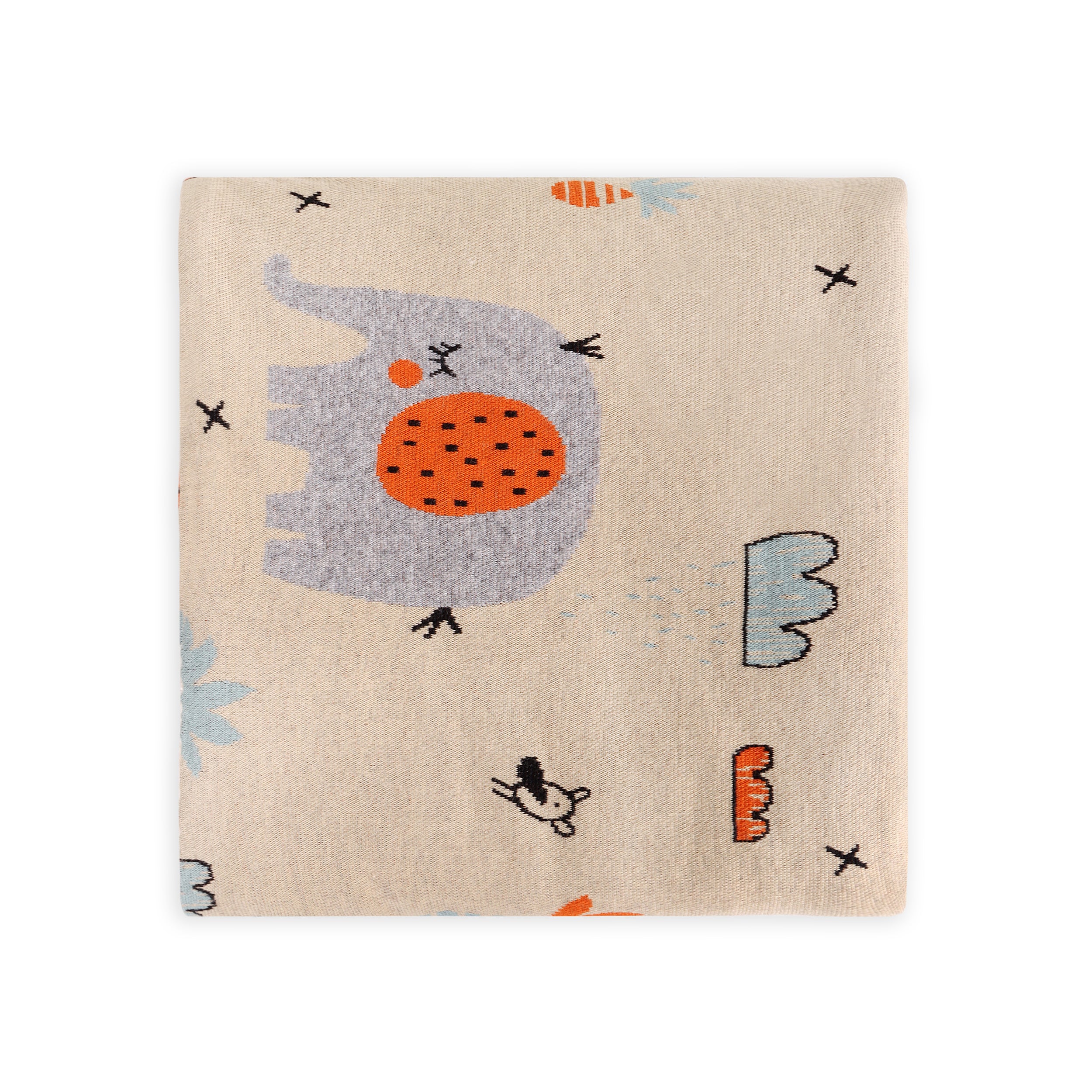 Elephant Safari Cozy Sherpa Jacquard Knit Baby Blanket (Organic)