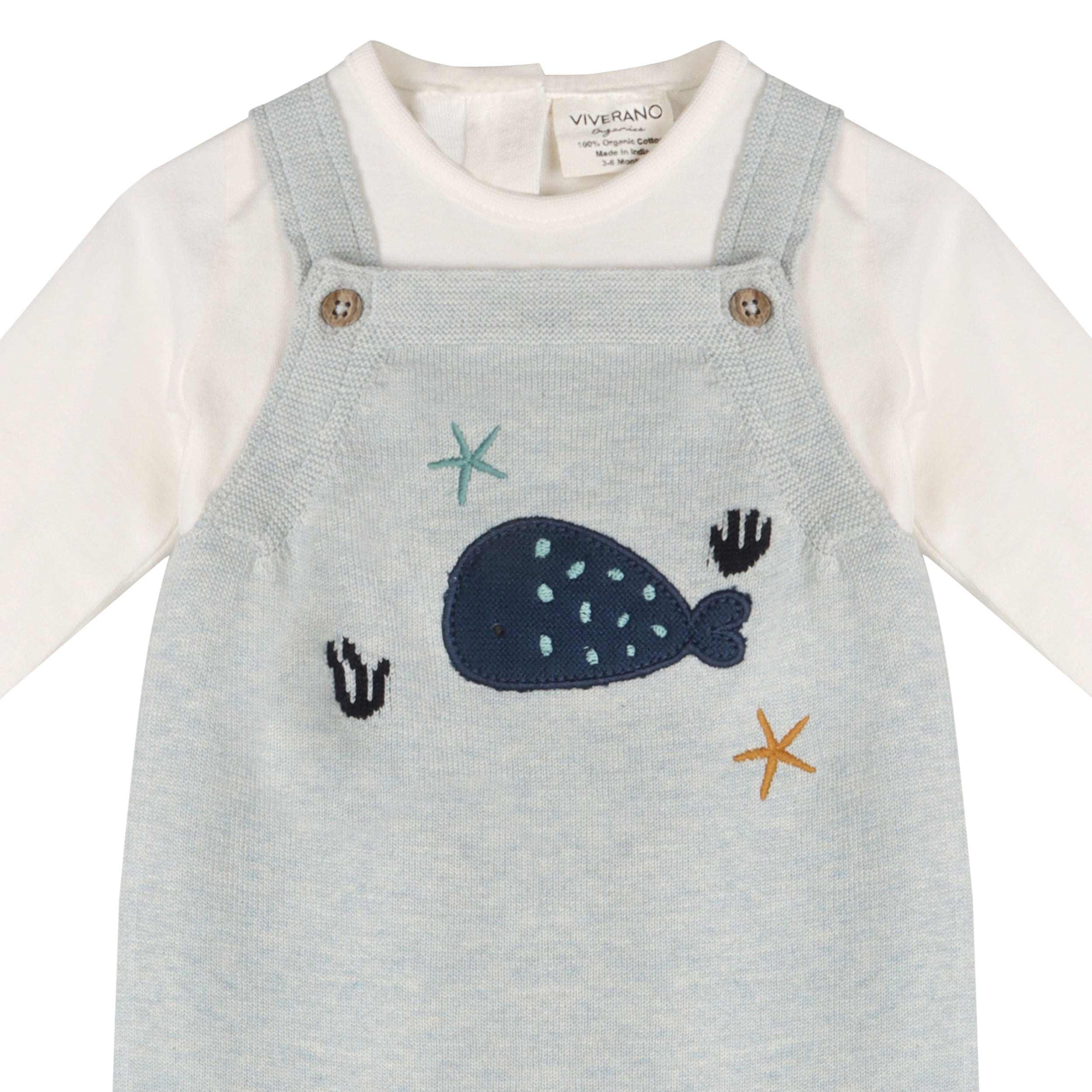 Whale Embroidered Knit Baby Overall Set (Organic Cotton)