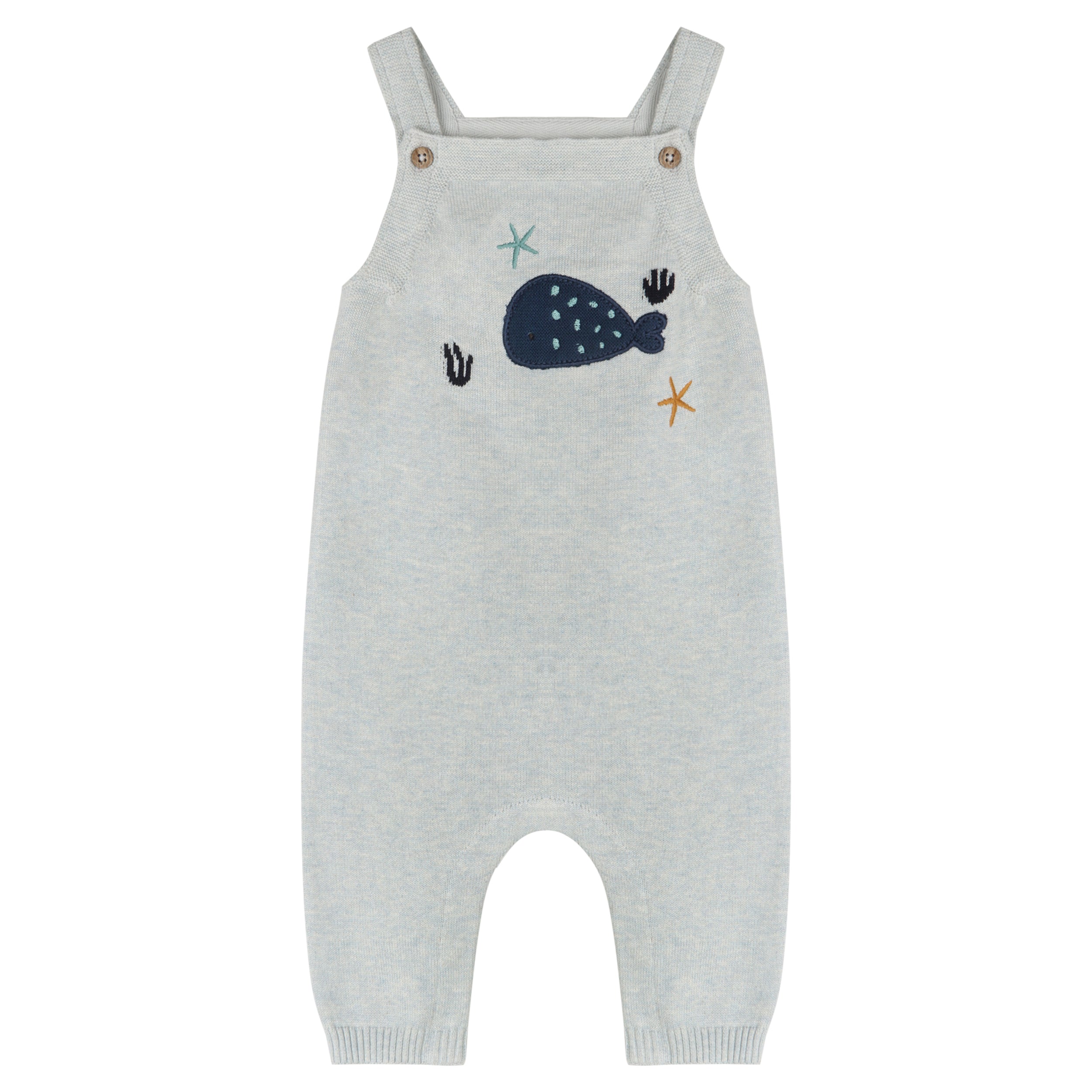 Whale Embroidered Knit Baby Overall Set (Organic Cotton)