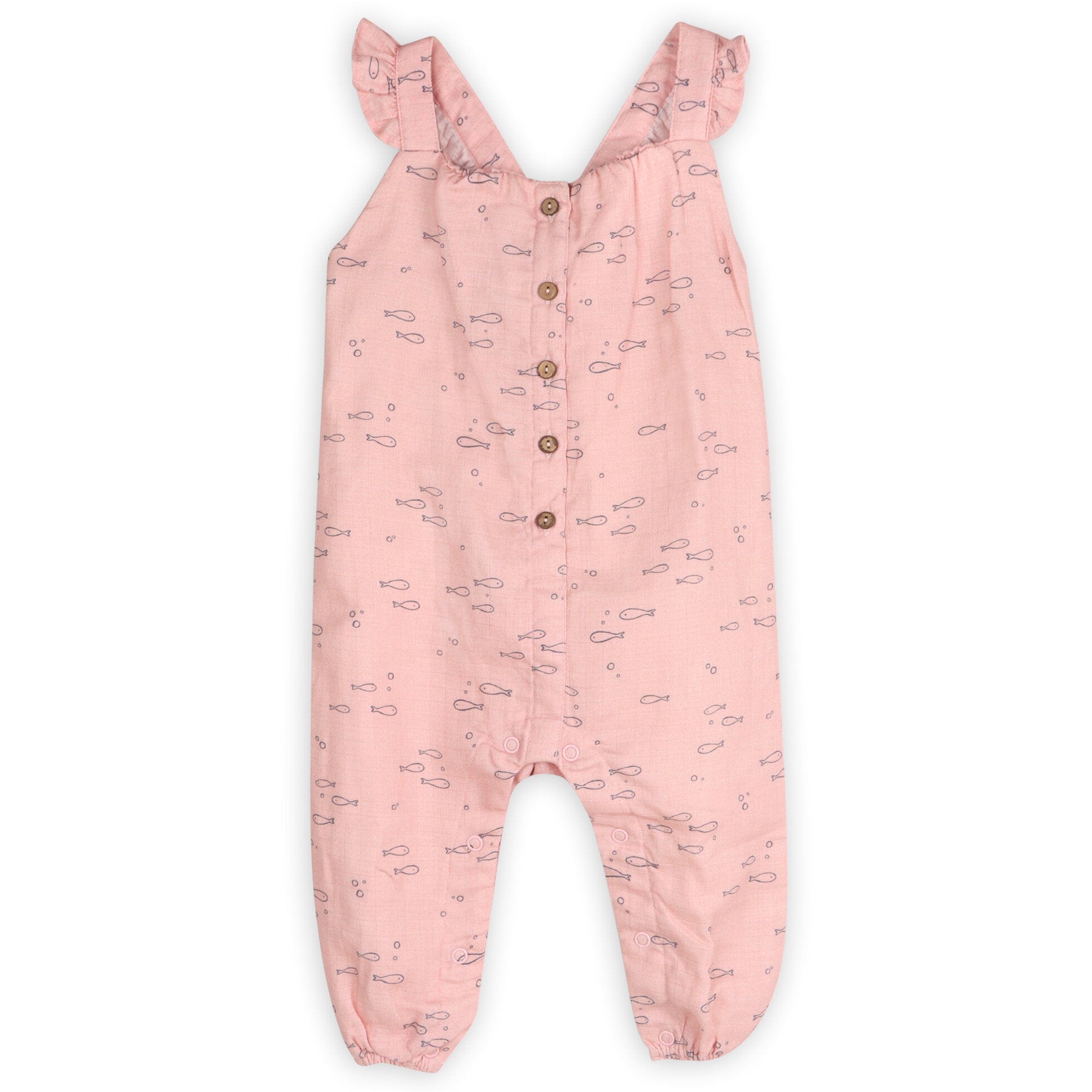Fishes Sleeveless Baby Ruffle Jumpsuit (Organic Muslin)