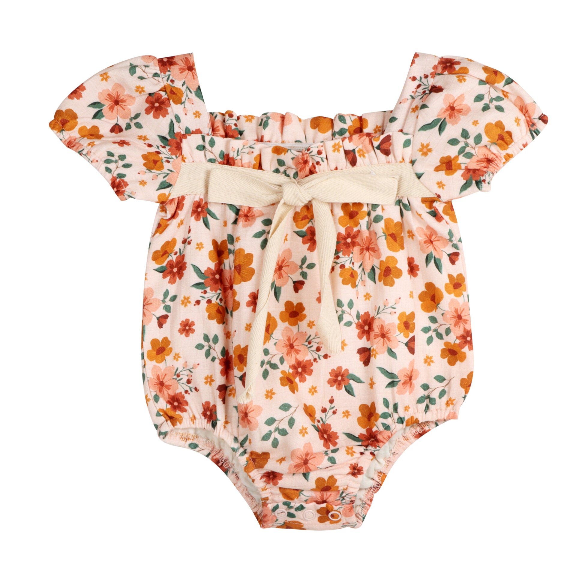 Summer Floral Bow Bubble Romper + Headband Set (Organic Muslin)