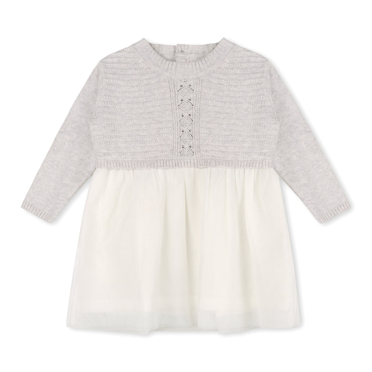 Pointelle & Cable Knit Sweater Top & Tutu Baby Dress (Organic Cotton), Pearl Grey Heather / 3-6M Pointelle & Cable Knit Sweater Top & Tutu Baby Dress (Organic Cotton), Pearl Grey Heather / 3-6M