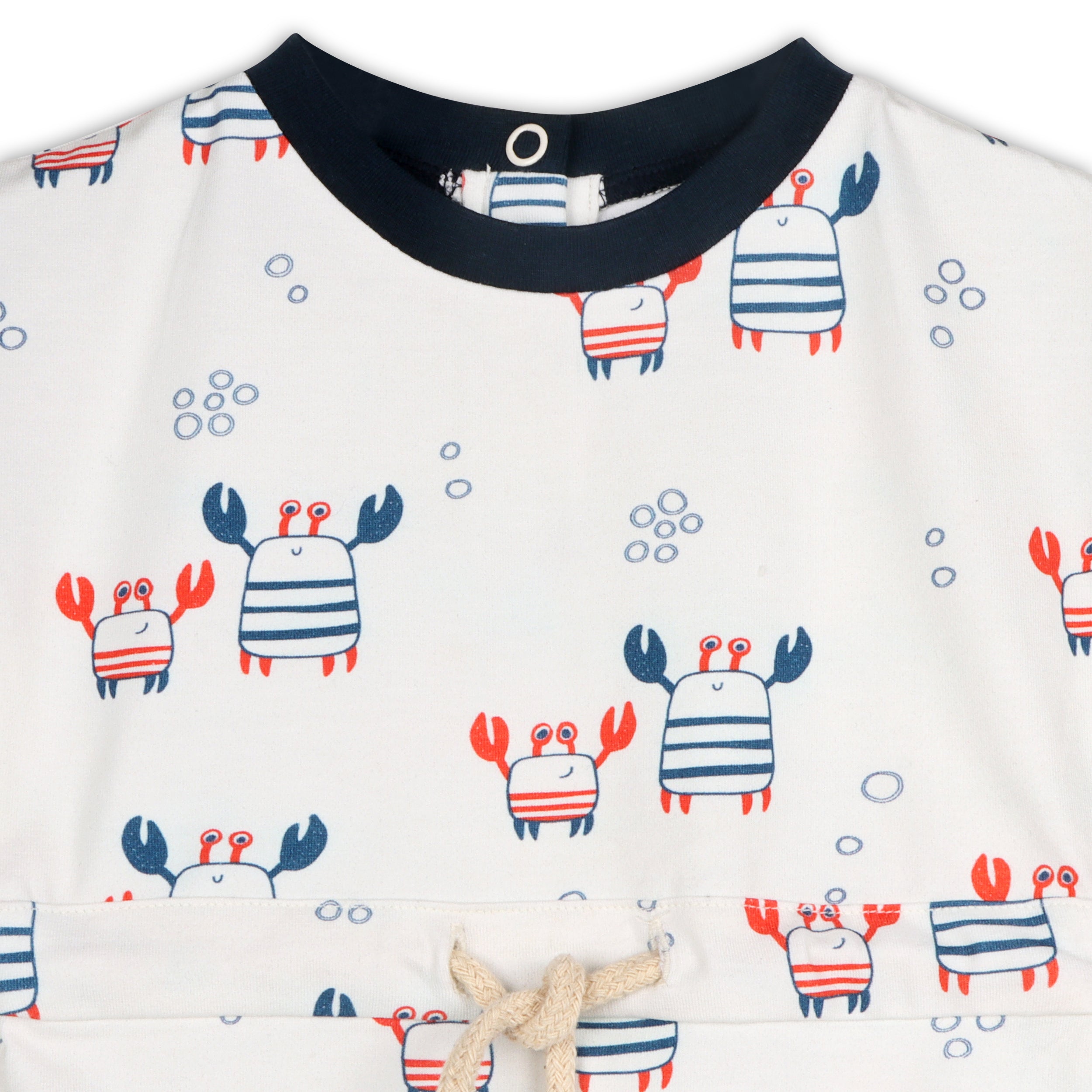 Nautical Crab Waist Tie Short Baby Romper (Organic Jersey)
