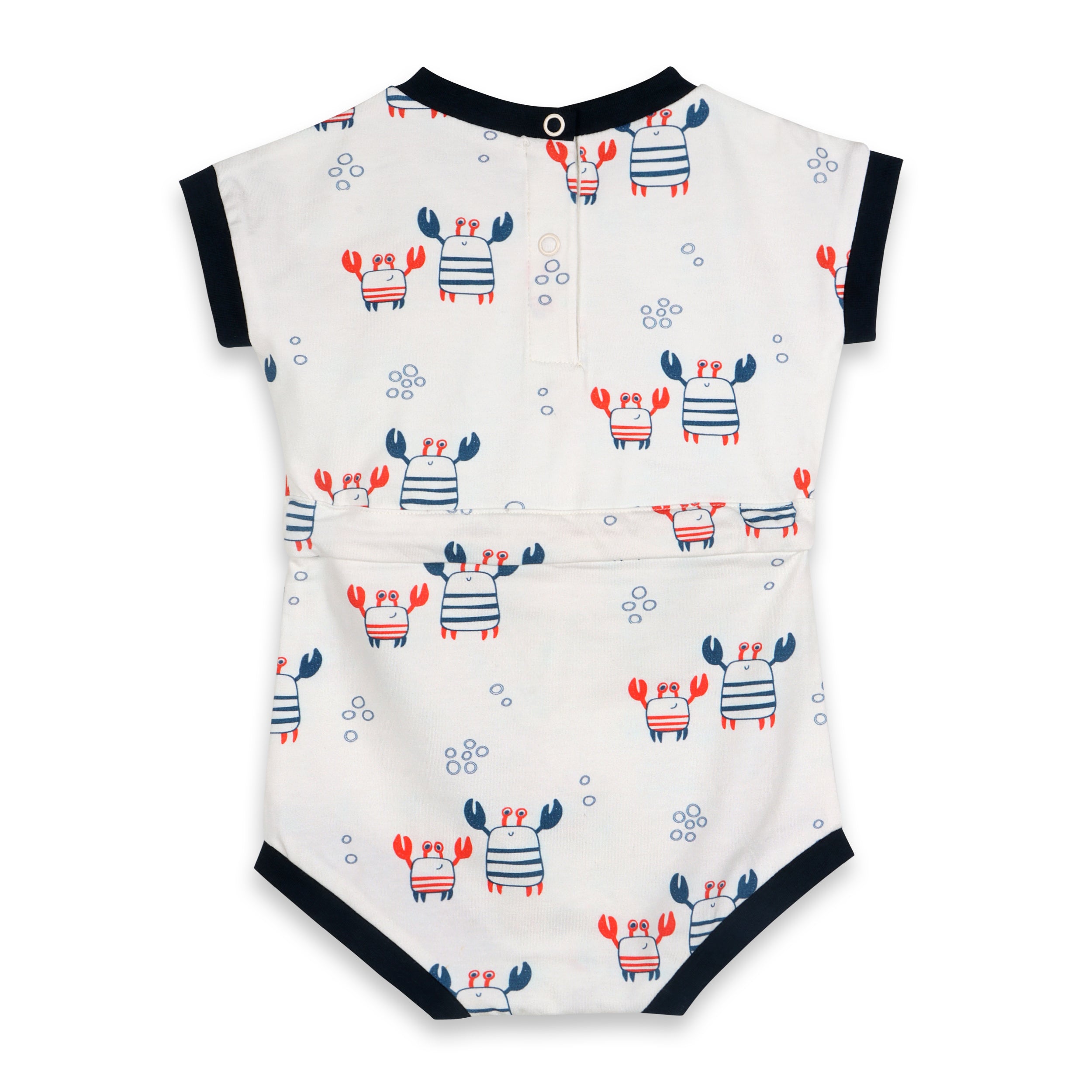 Nautical Crab Waist Tie Short Baby Romper (Organic Jersey)