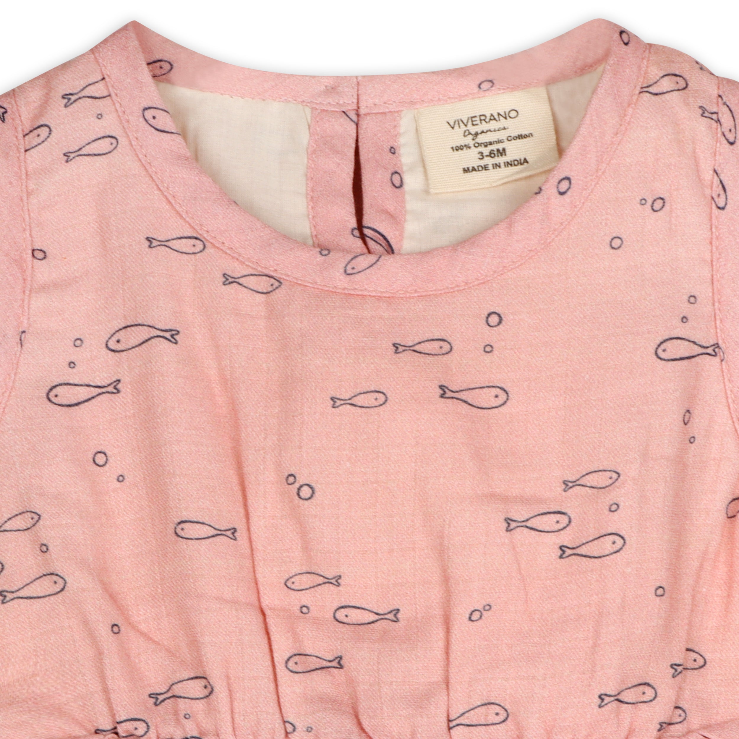Fishes Ruffle Short Baby Romper + Headband Set (Organic Muslin)