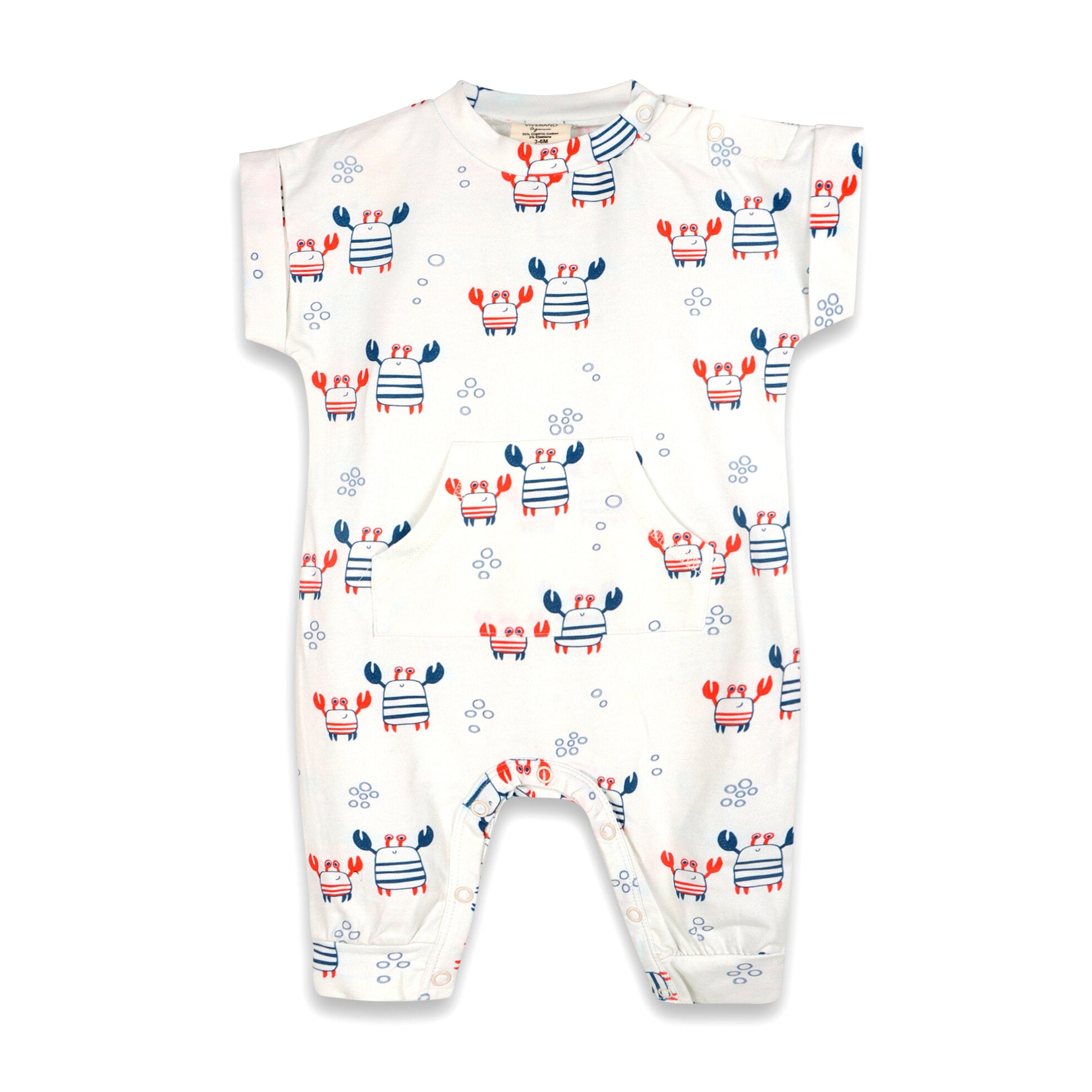 Nautical Crab Kangaroo Pocket Rolled Sleeve Jumpsuit (Organic Jersey)