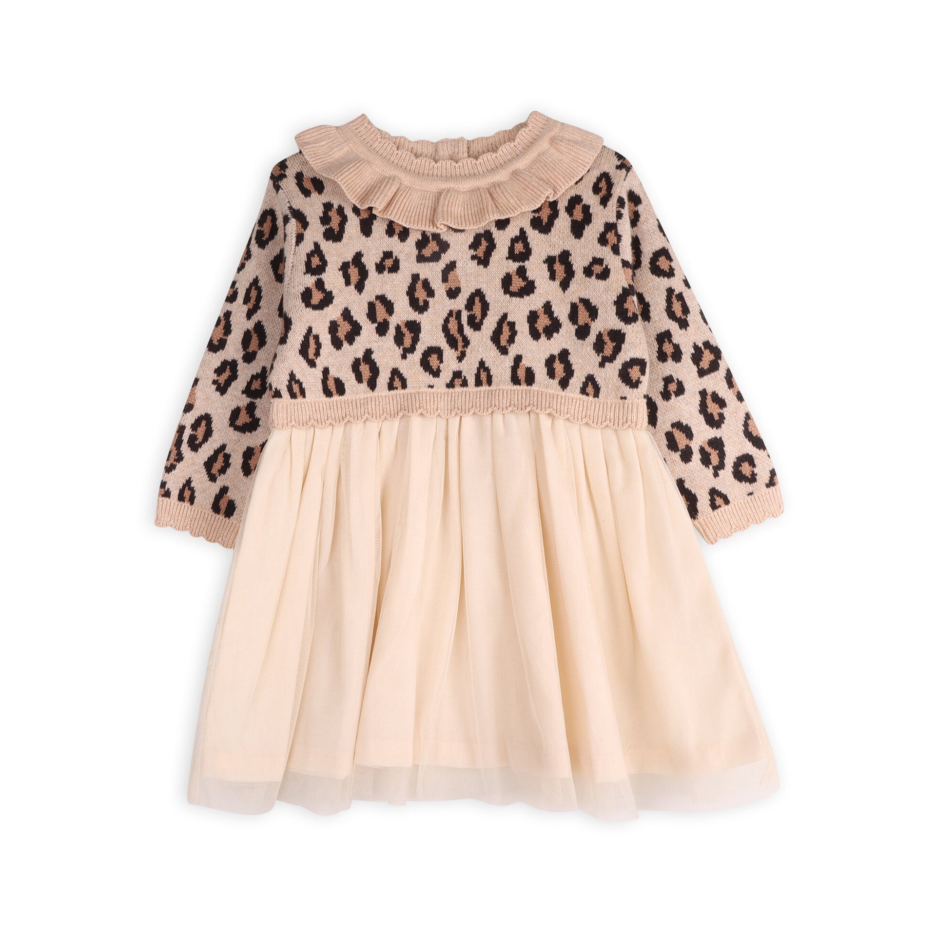 Leopard Jacquard Sweater Knit Baby Tutu Dress (Organic Cotton) Oatmeal Heather / 6-12M