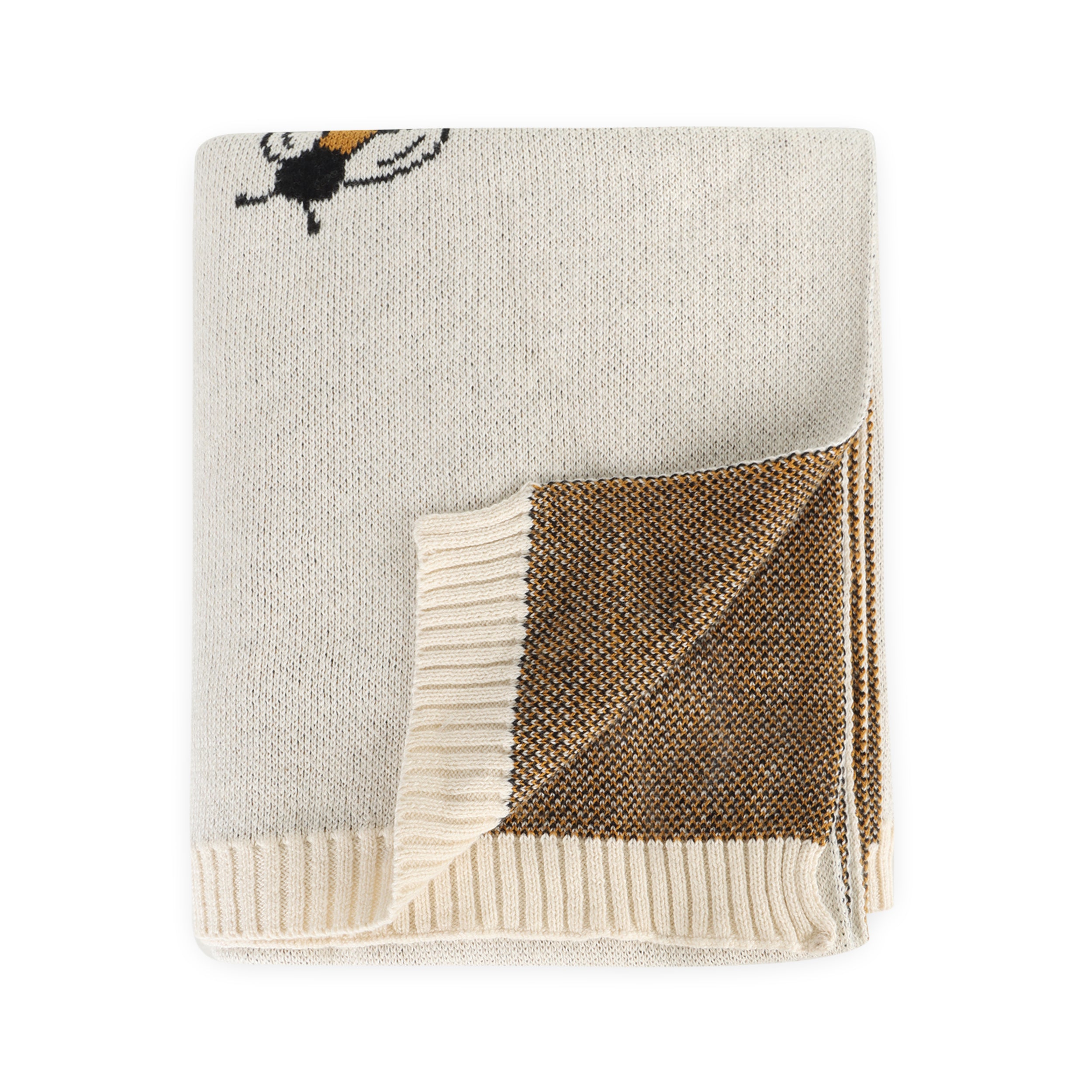 Bees Jacquard Sweater Knit Organic Cotton Baby Blankets by Viverano