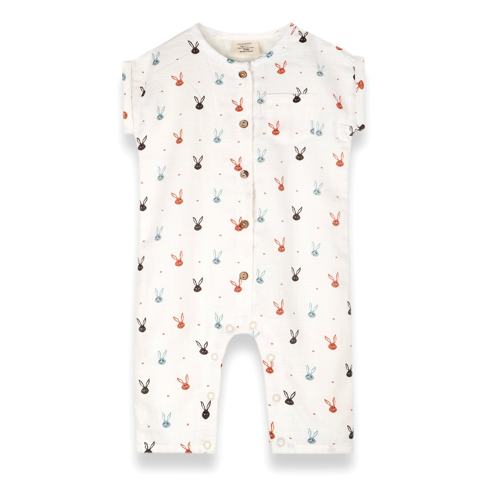 Mini Bunnies Rolled Short Sleeve Baby Jumpsuit (Organic Muslin)