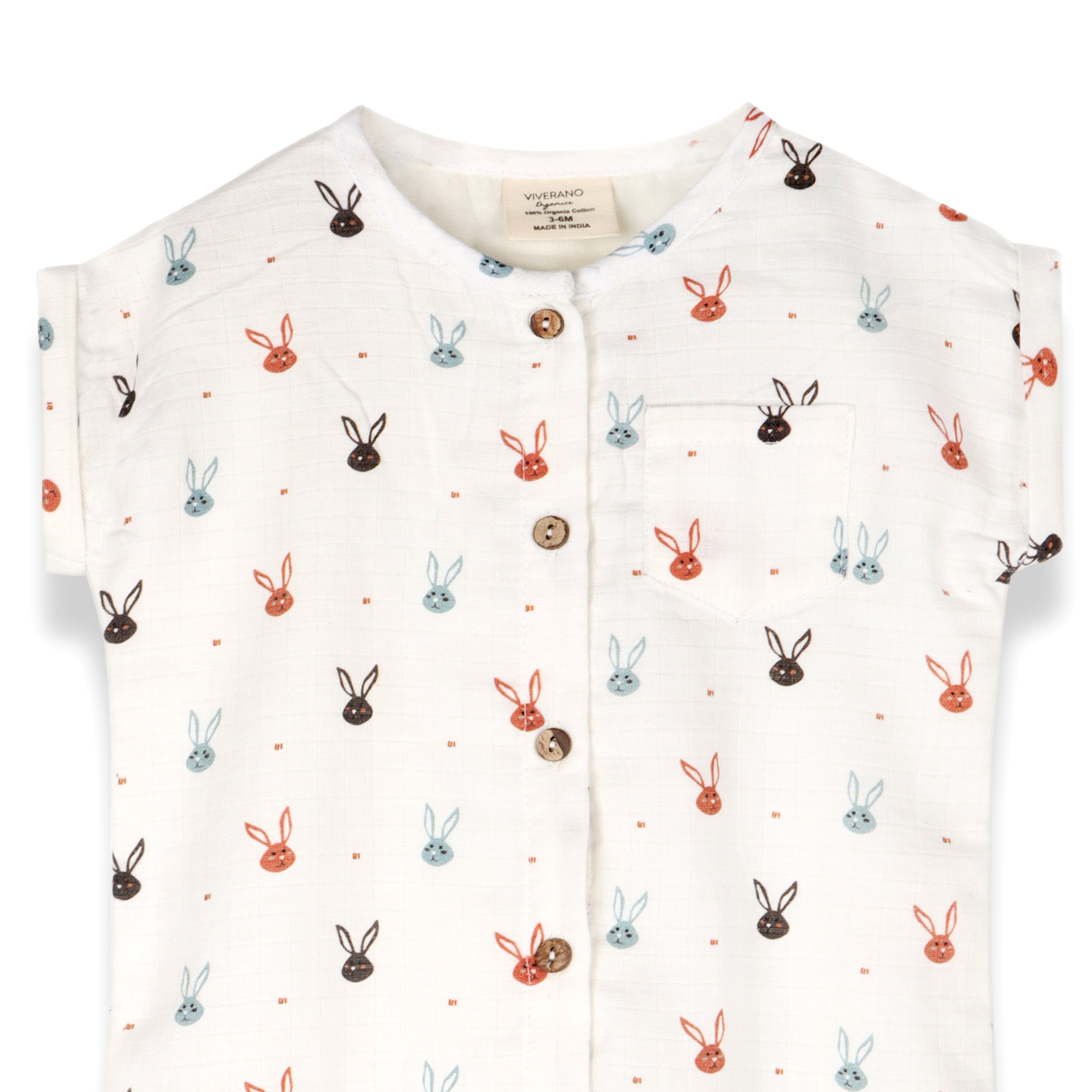 Mini Bunnies Rolled Short Sleeve Baby Jumpsuit (Organic Muslin)
