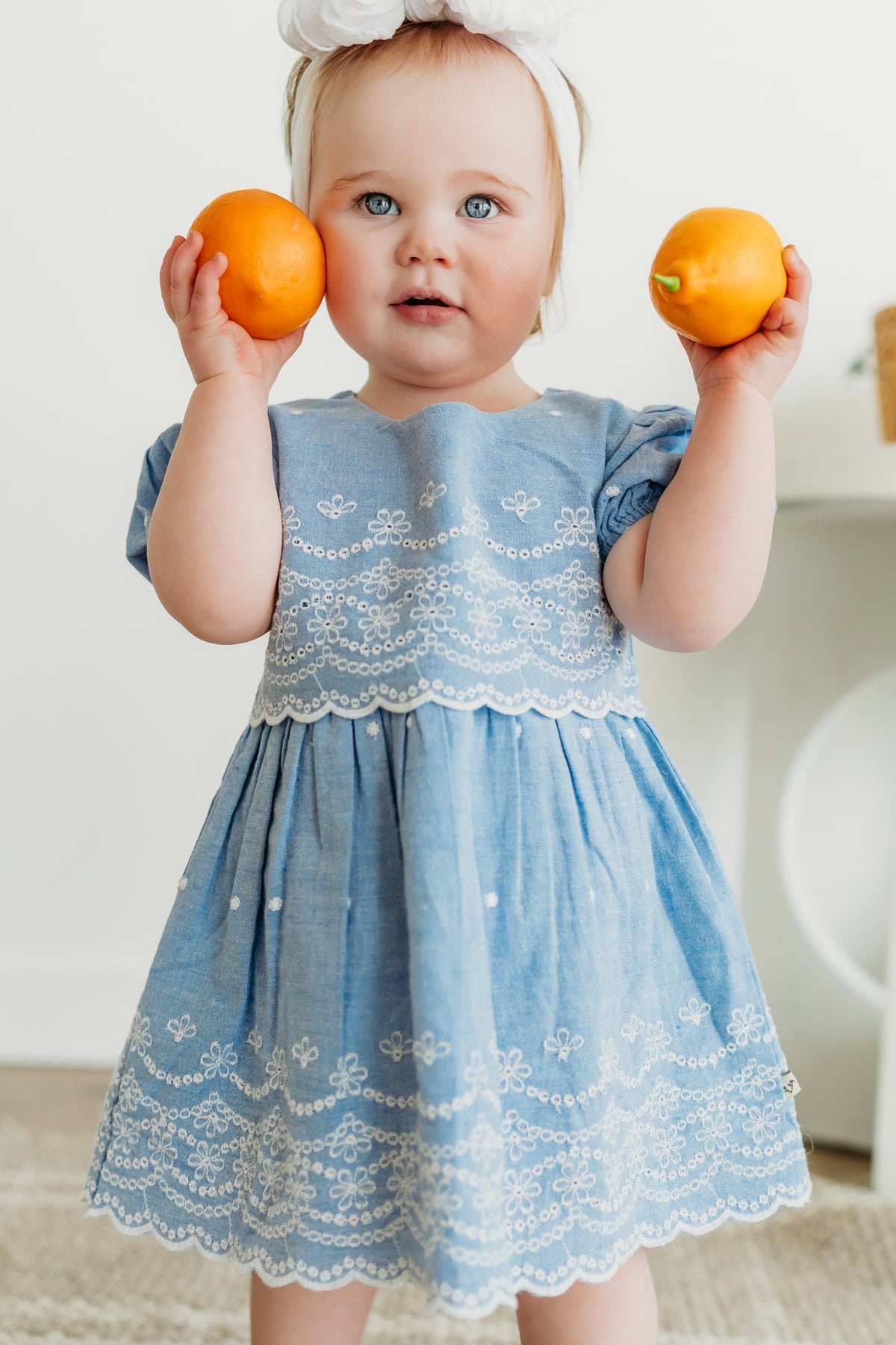baby dresses Isla Chambray Dress + Bloomer (Organic Cotton) Ocean Blue / 6-12M size-40 Button opening in the Color:Green/Gray (As Picture) jinwang bride - Elie