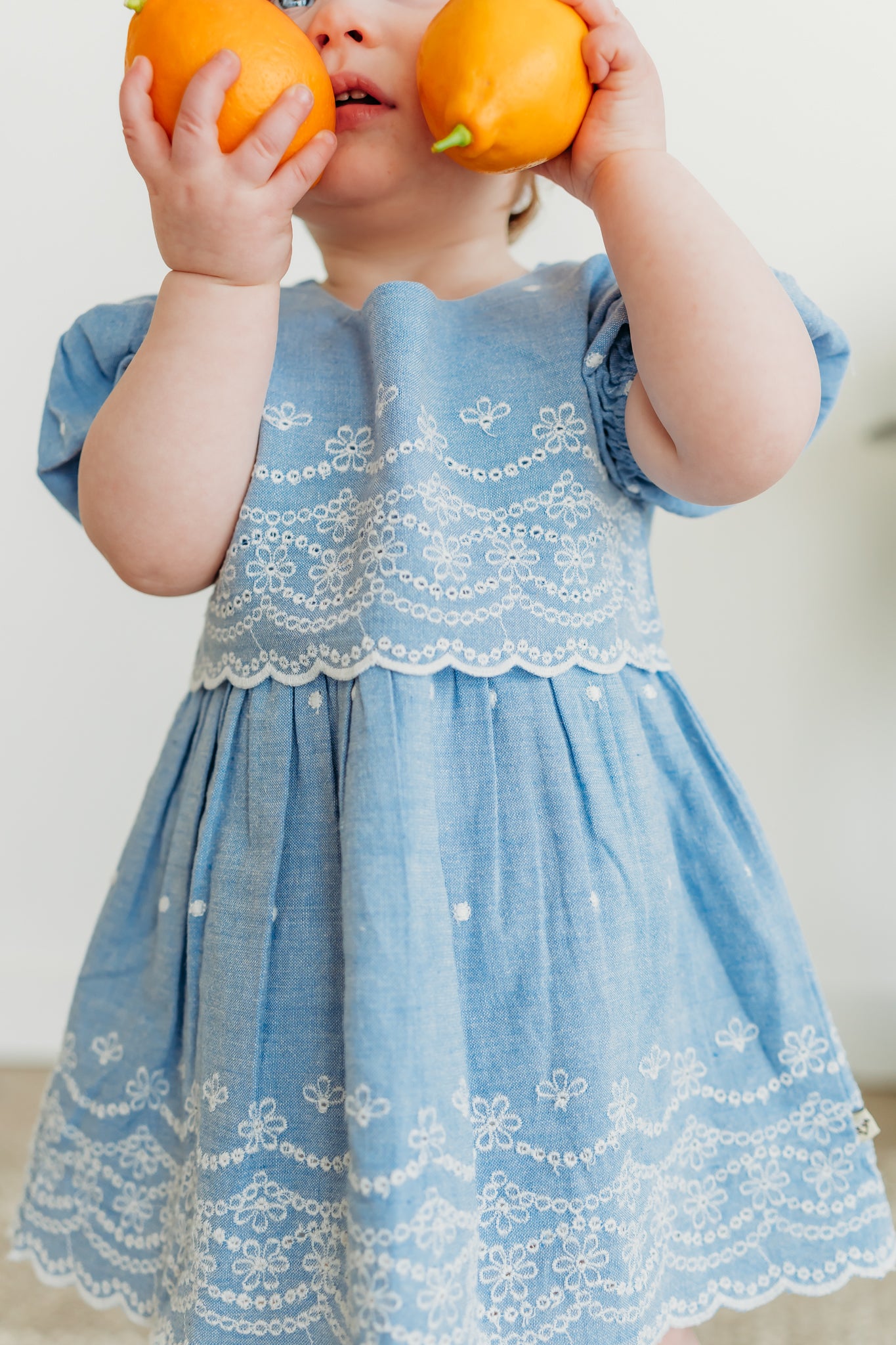 Isla Chambray Baby Girl Dress + Bloomer (Organic Cotton)