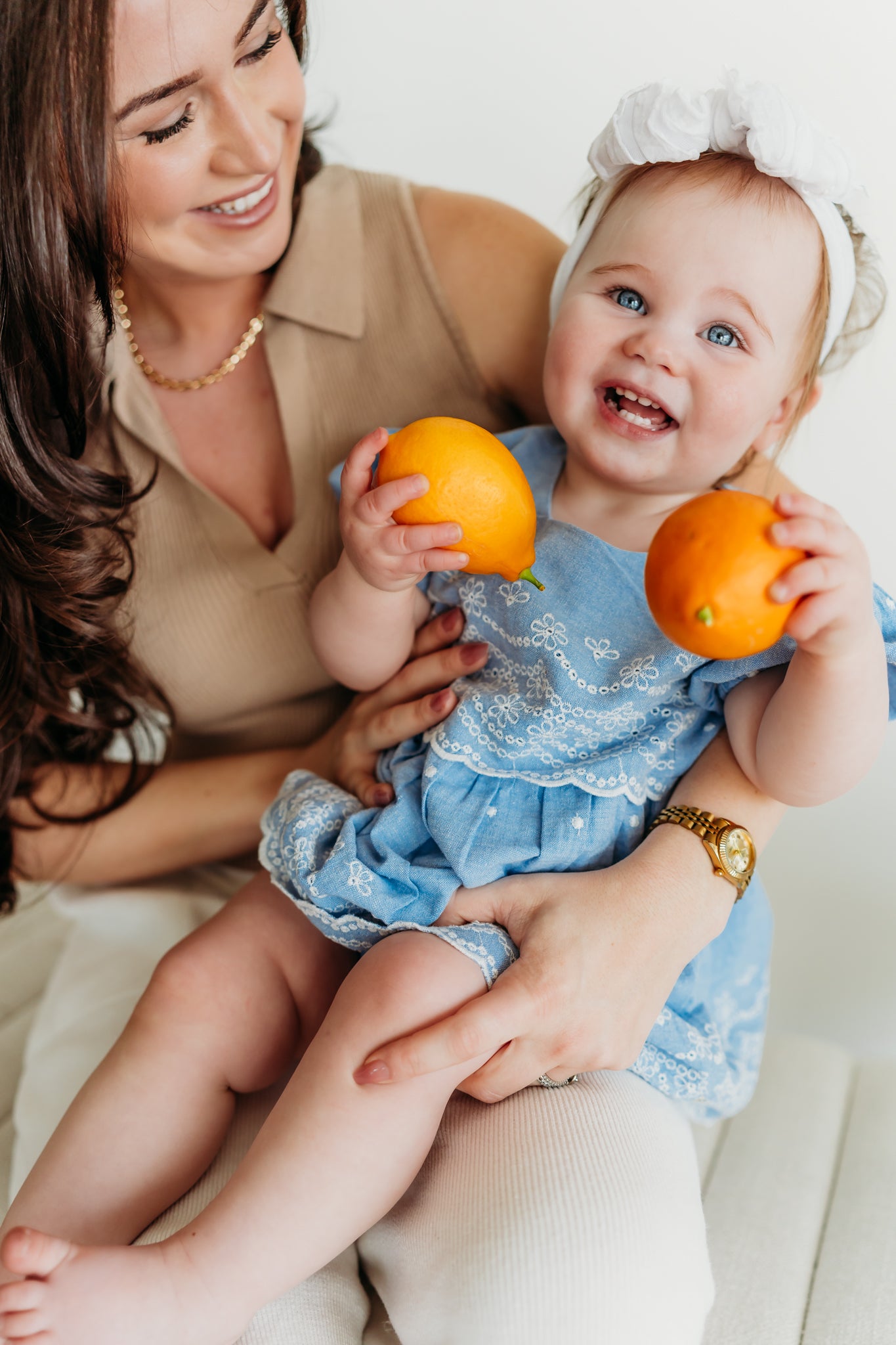 Isla Chambray Baby Girl Dress + Bloomer (Organic Cotton)