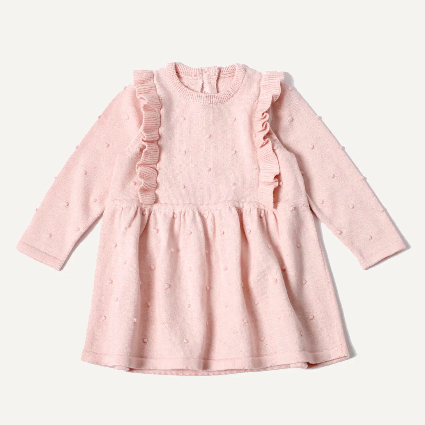 Milan Knit Long Sleeve Ruffle Dress with Bobbles - Organic Cotton Blush / 6-12M Milan Knit Long Sleeve Ruffle Dress with Bobbles - Organic Cotton Blush / 6-12M