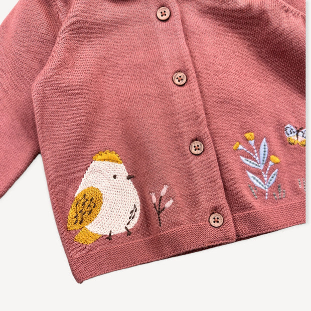 Floral Bird Embroidered Baby Knit Cardigan (organic cotton)