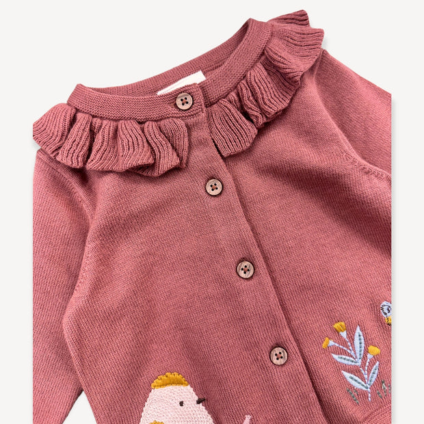 Floral Bird Embroidered Baby Knit Cardigan (organic cotton)