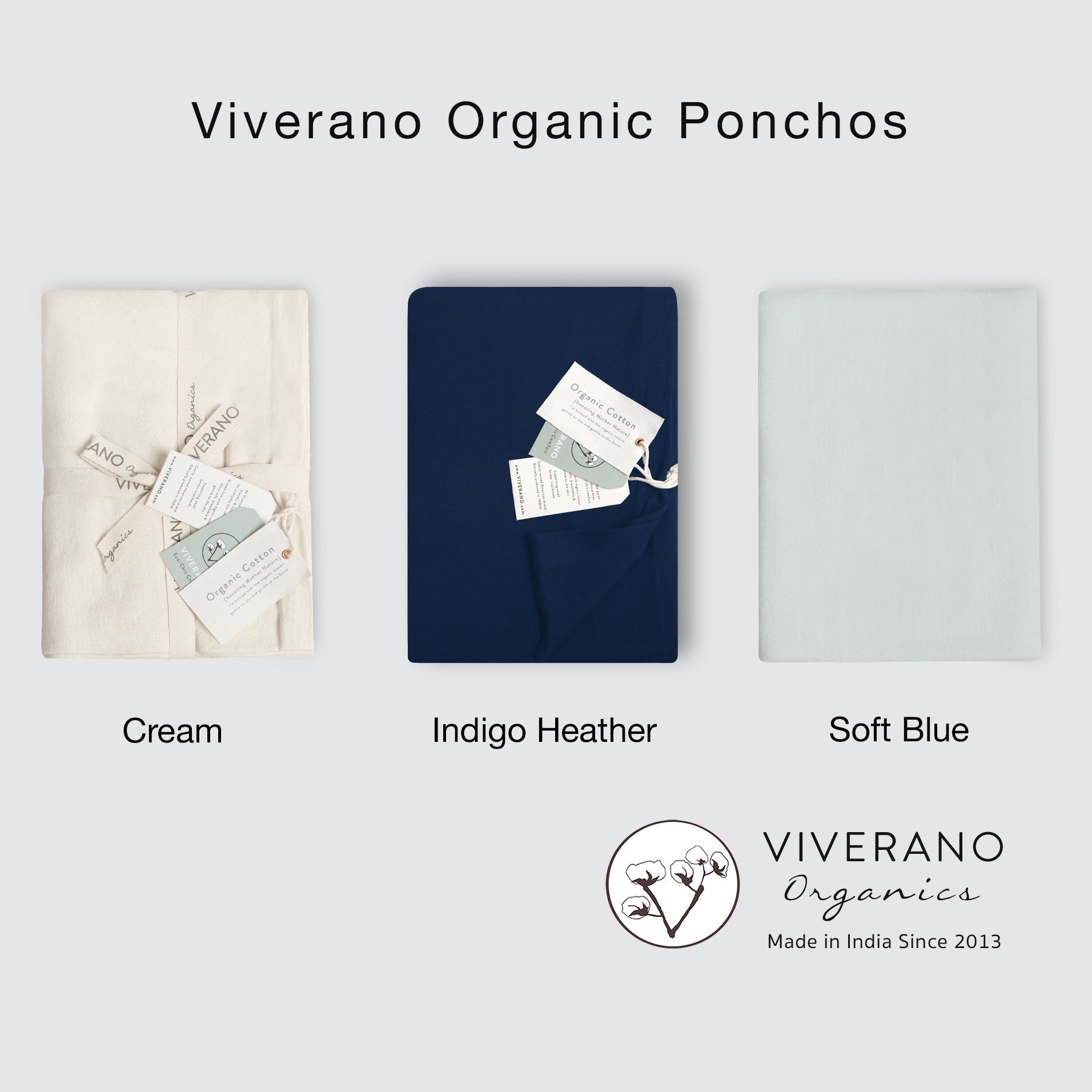 Organic Boat Neck Poncho Colors: Cream, Indigo Heather, Soft Blue