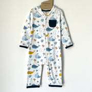 Ocean Whales Pocket Zipper Baby Jumpsuit (Organic Jersey)