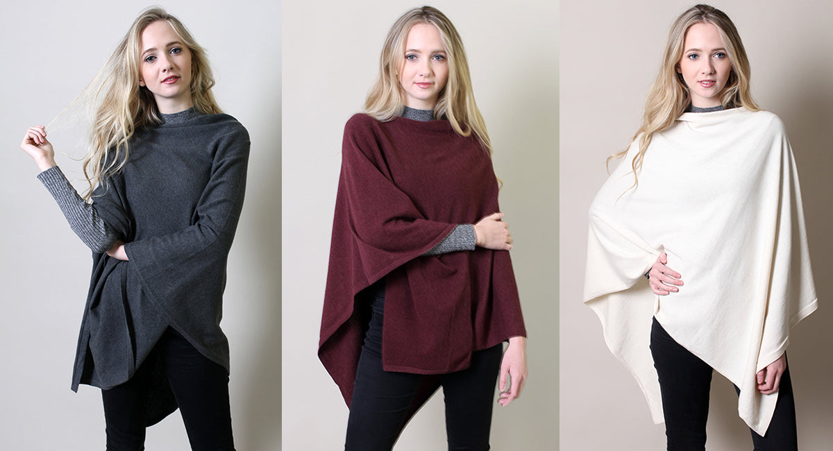 Loving Thread Women's Organic Sweater Knit Boatneck Poncho Wrap