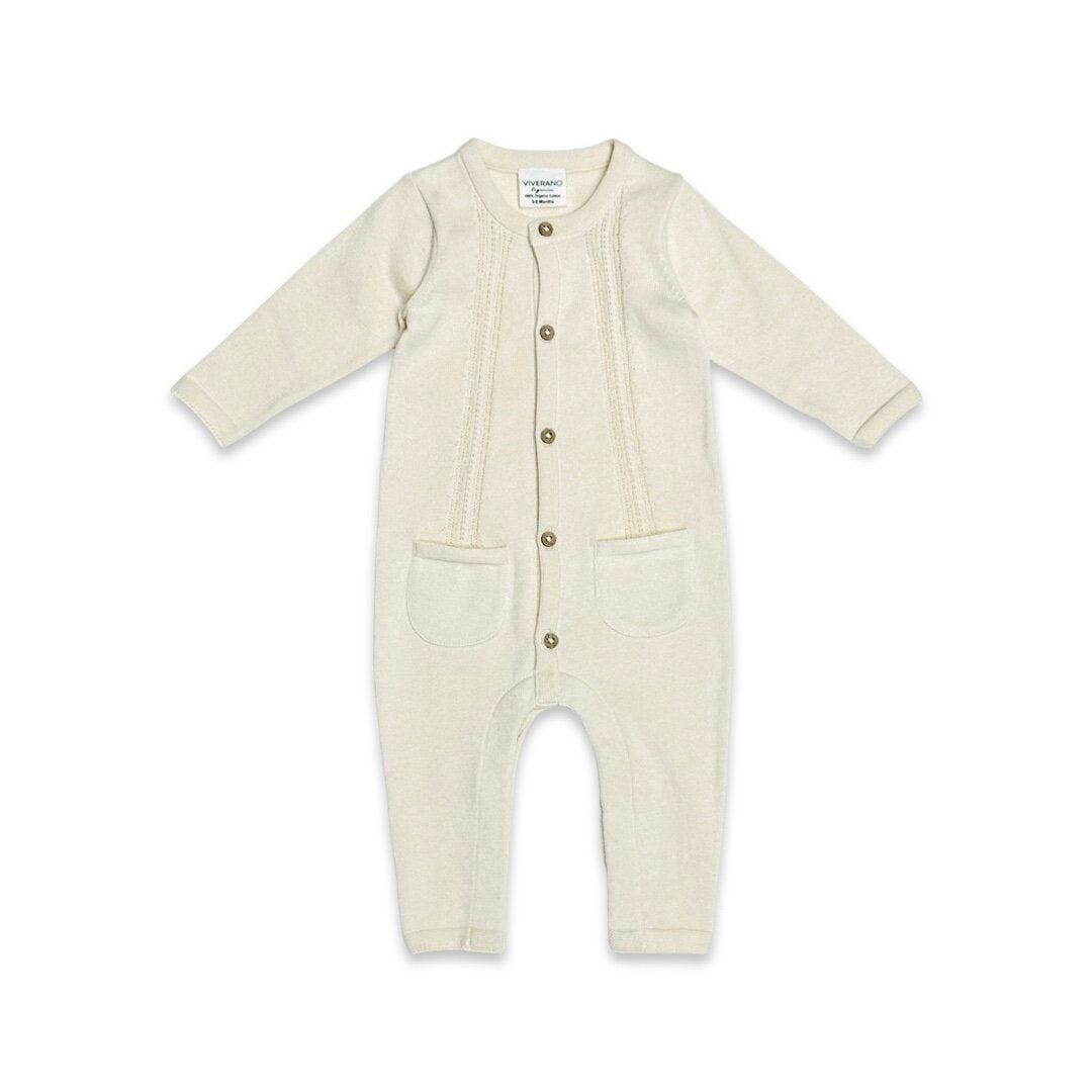 Pointelle Knit 2 Pocket Baby Jumpsuit (Organic Cotton) 