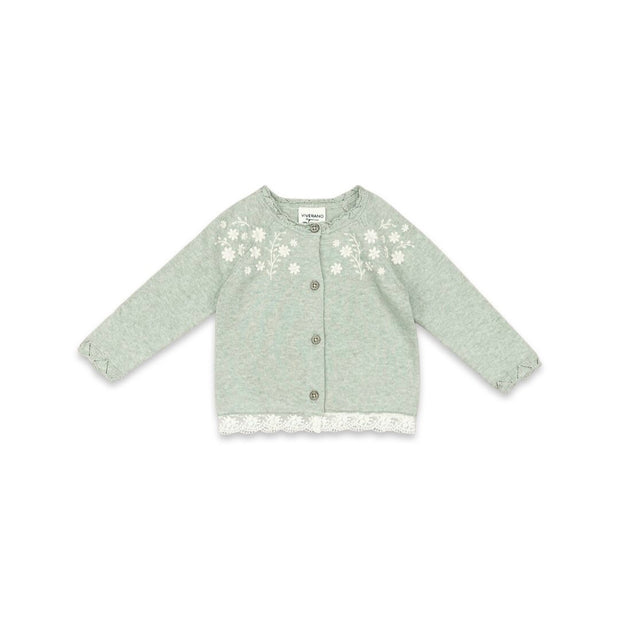 Floral Embroidered Baby Cardigan with Lace Trim (Organic Cotton) - 2 Colors