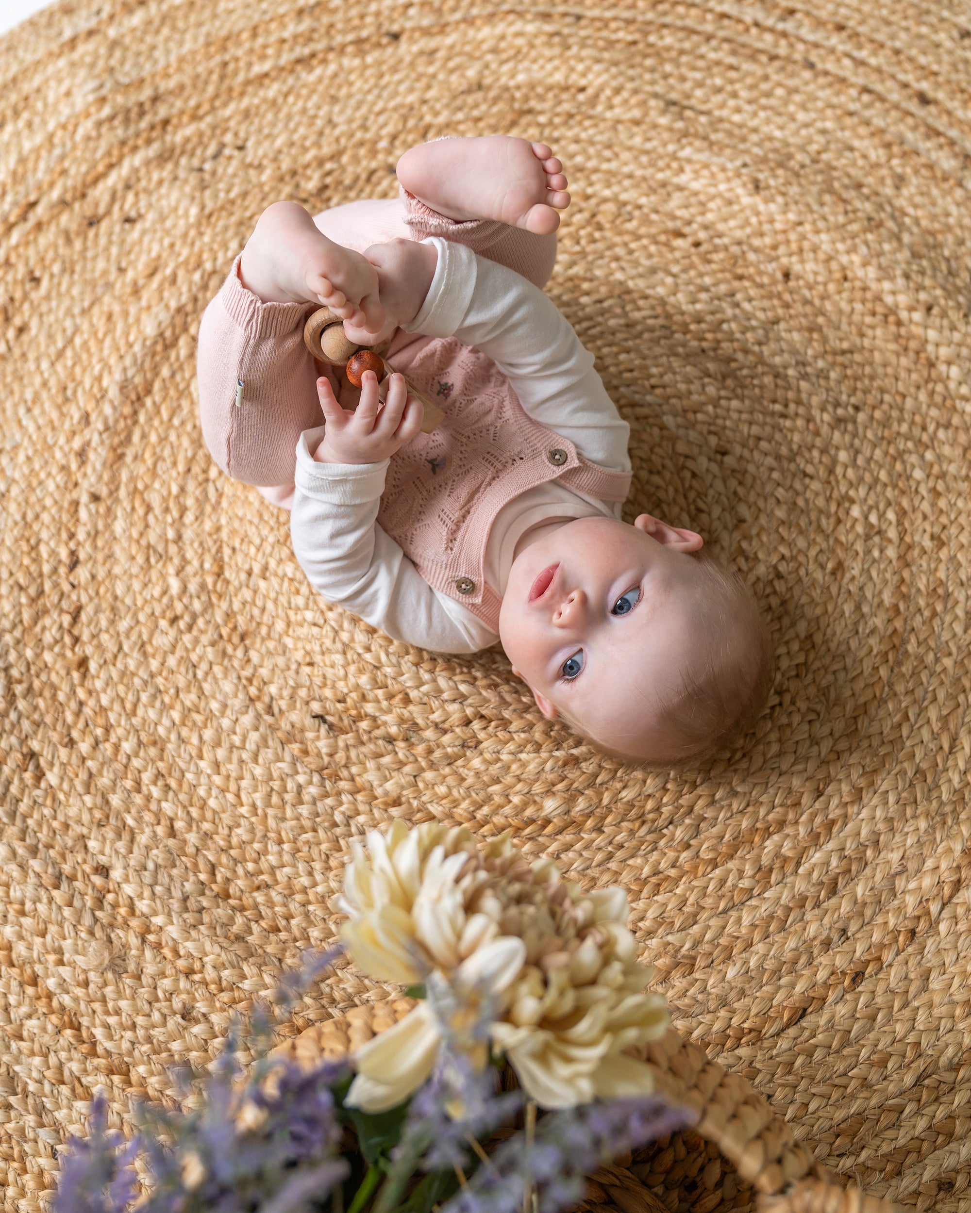 Floral Pointelle Knit Baby Overall Set (Organic Cotton)