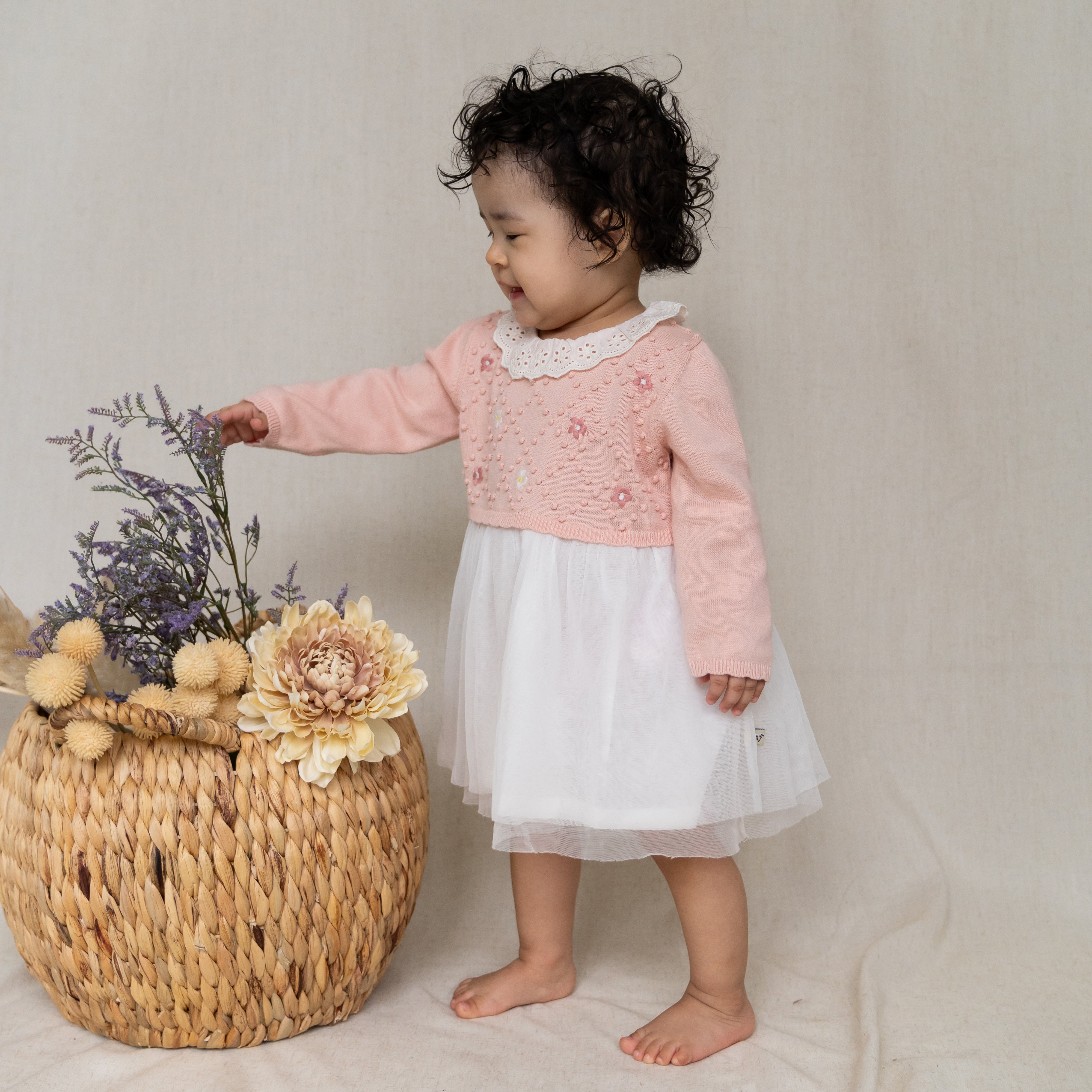 Floral Embroidered Knit Baby Tutu Dress (Organic Cotton) 