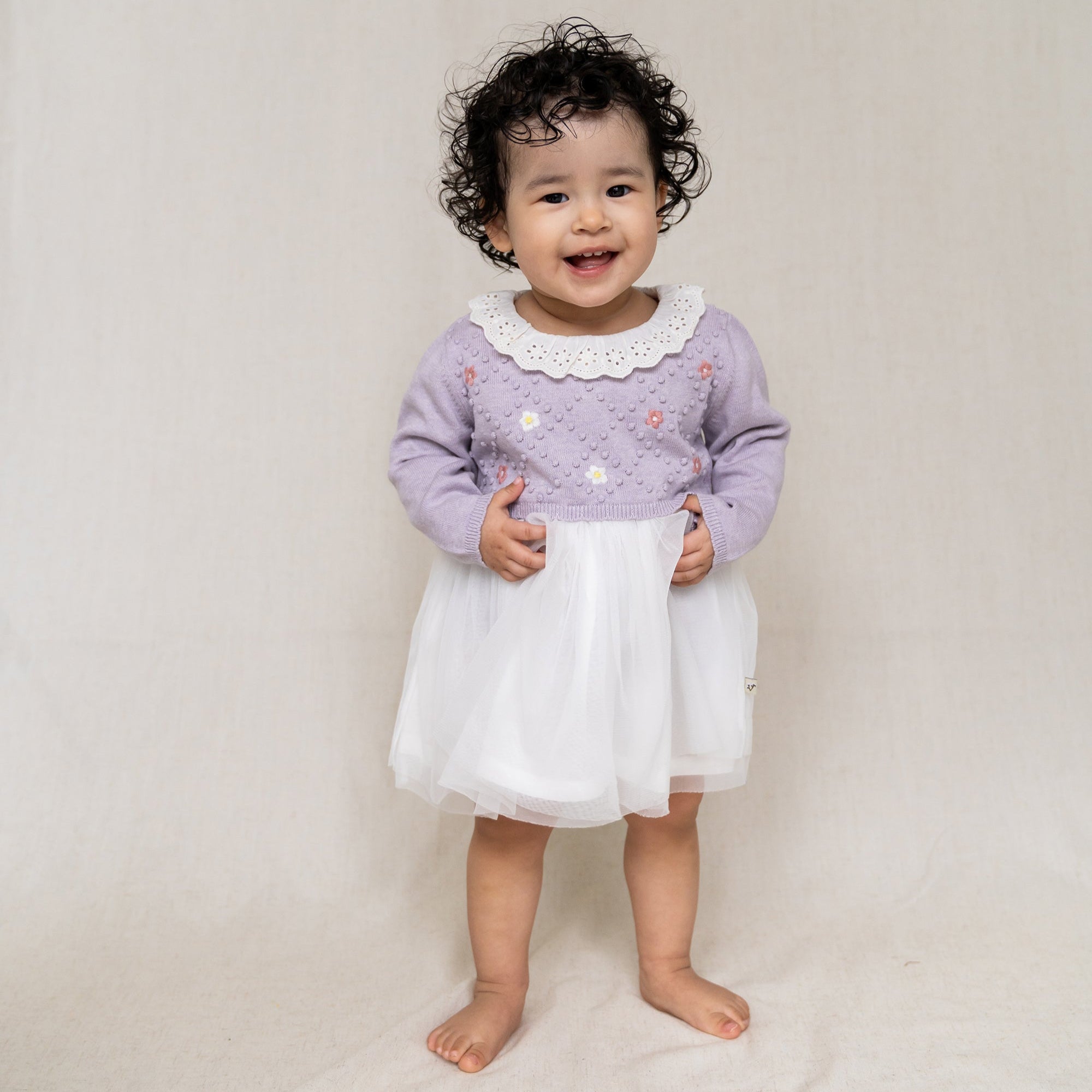 Floral Embroidered Knit Baby Tutu Dress (Organic Cotton) 