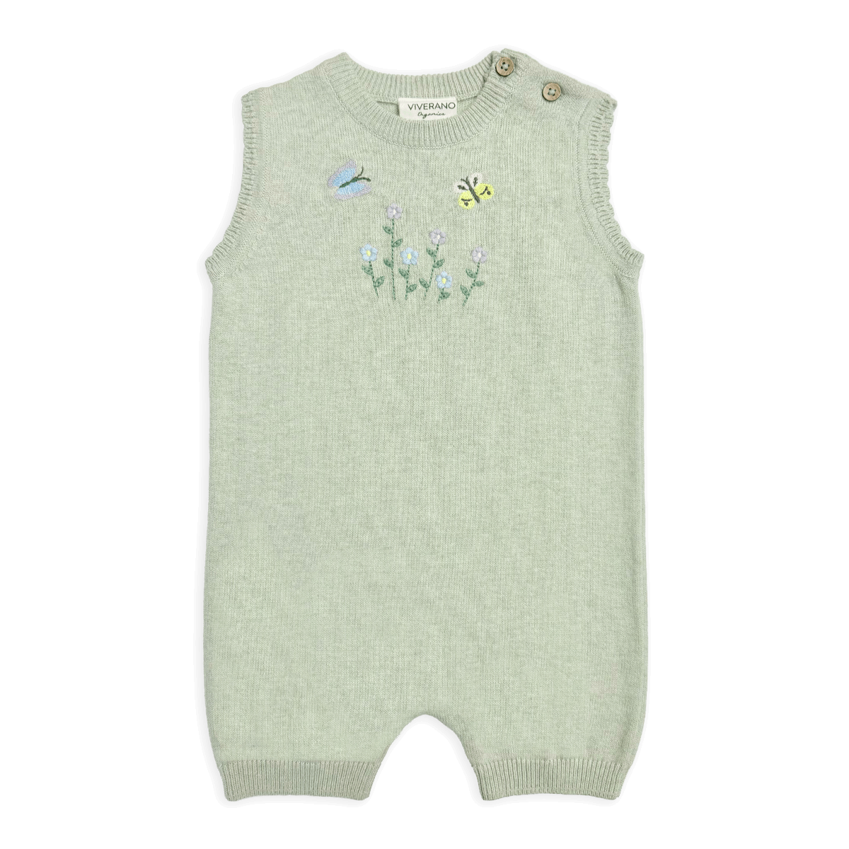 Floral Embroidered Sleeveless Knit Baby Romper  made of Organic Cotton