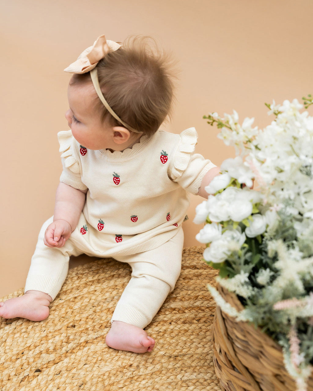 Strawberry Embroidered Sweater Knit Baby Dress (Organic Cotton) Sweet Cream / 12-18M Strawberry Embroidered Sweater Knit Baby Dress (Organic Cotton) Sweet Cream / 12-18M