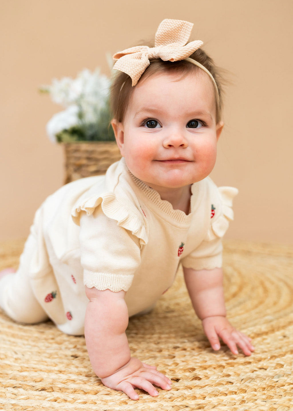 Strawberry Embroidered Sweater Knit Baby Dress (Organic Cotton) Sweet Cream / 12-18M Strawberry Embroidered Sweater Knit Baby Dress (Organic Cotton) Sweet Cream / 12-18M