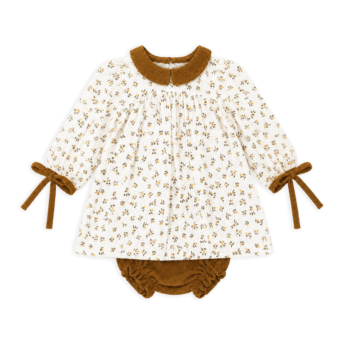 Floral Muslin Baby Dress and Corduroy Bloomer Set, Organic