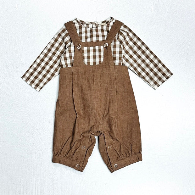 Gingham Muslin Shirt + Corduroy Baby Overall SET (Organic)