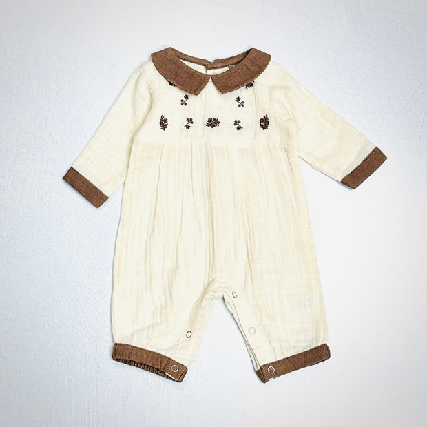 Embroidered Crinkle Muslin Baby Jumpsuit (Organic)