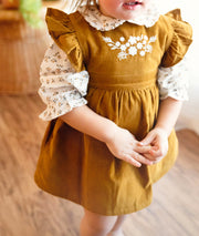 Corduroy Pinafore Dress + Floral Shirt SET (Organic)