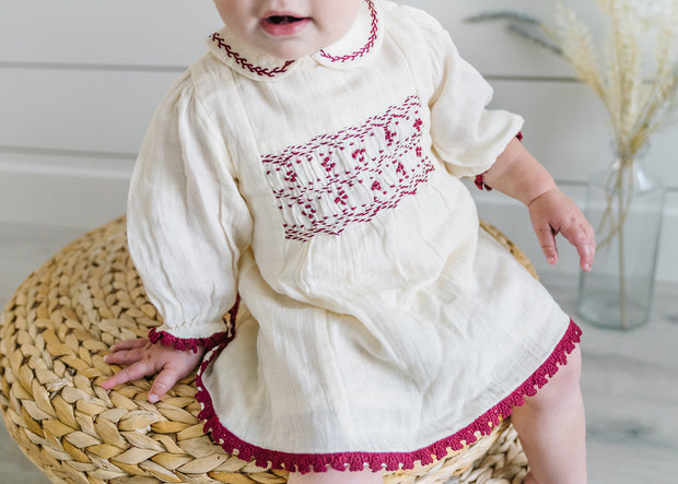 Hand Smocked Crinkle Muslin Baby Dress (Organic)