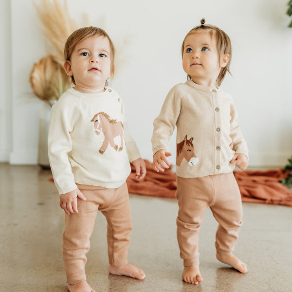 Horse Jacquard Sweater Knit Baby Pullover (Organic Cotton)