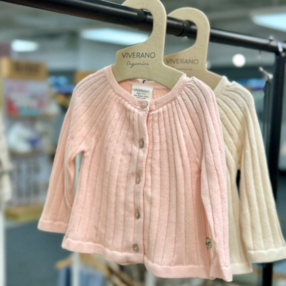 Milan Knit Baby Girl Rib Cardigan Sweater (Organic Cotton) - 2 Colors