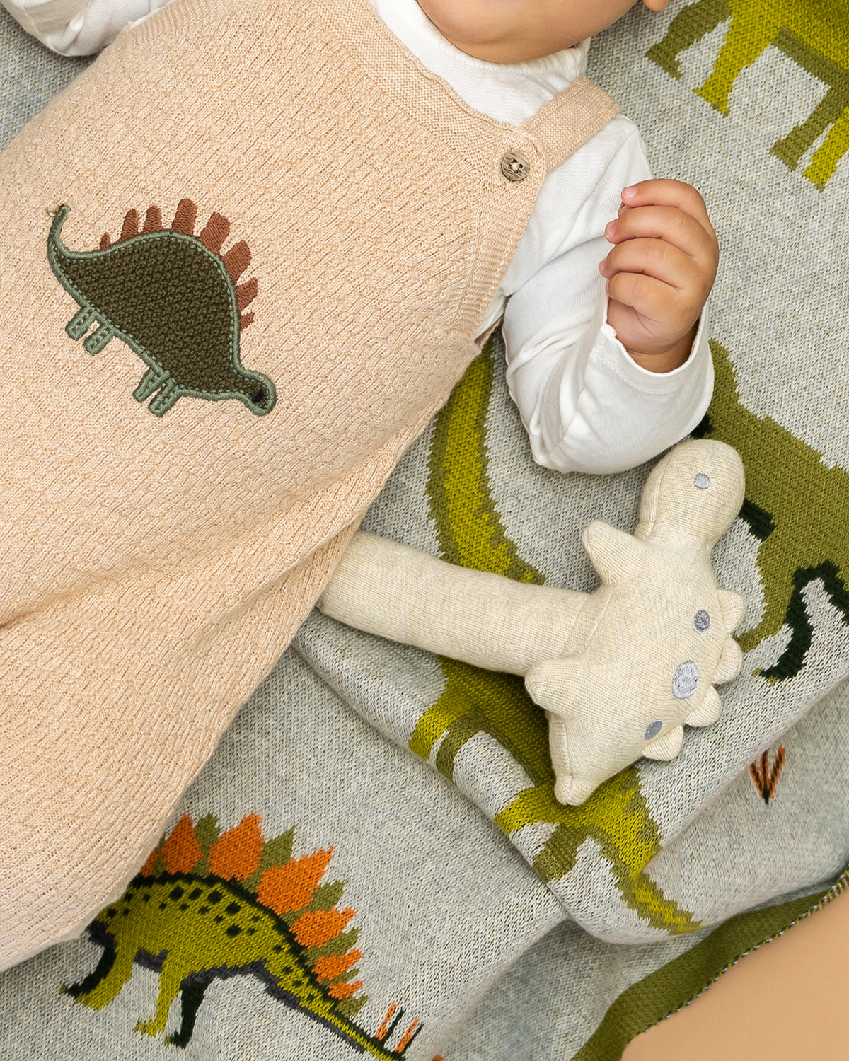 Dino - Organic Cotton Knit Stick Rattle Toy for Babies