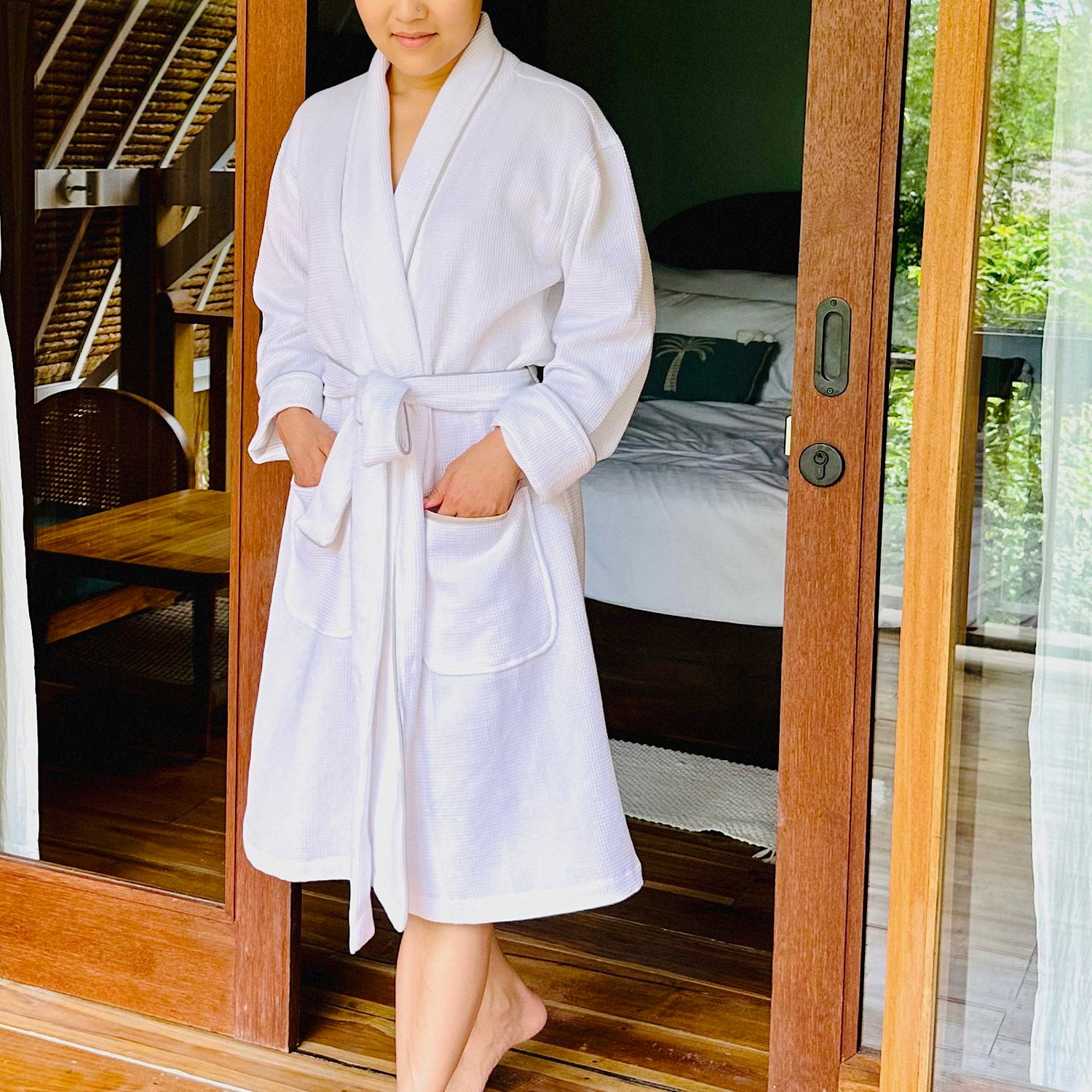Women's Organic Waffle Weave Spa Bath Robes by Viverano Organics