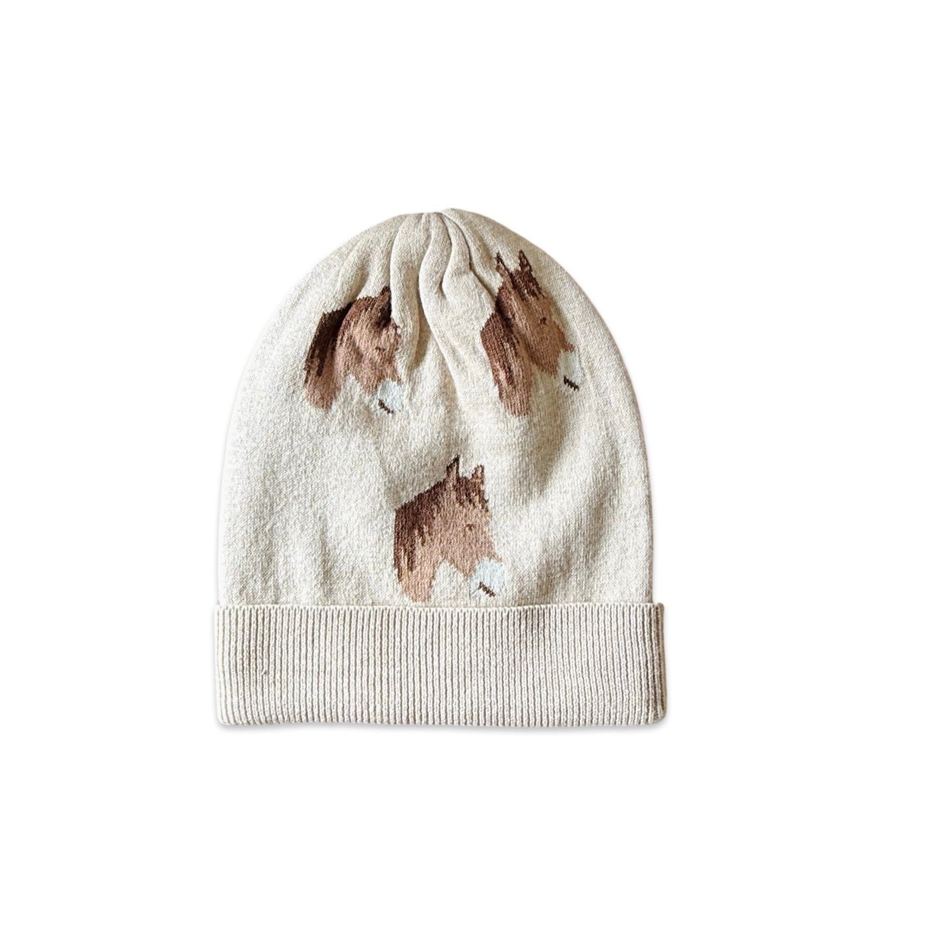 Horse Sweater Knit Round Beanie Cap (Organic Cotton)
