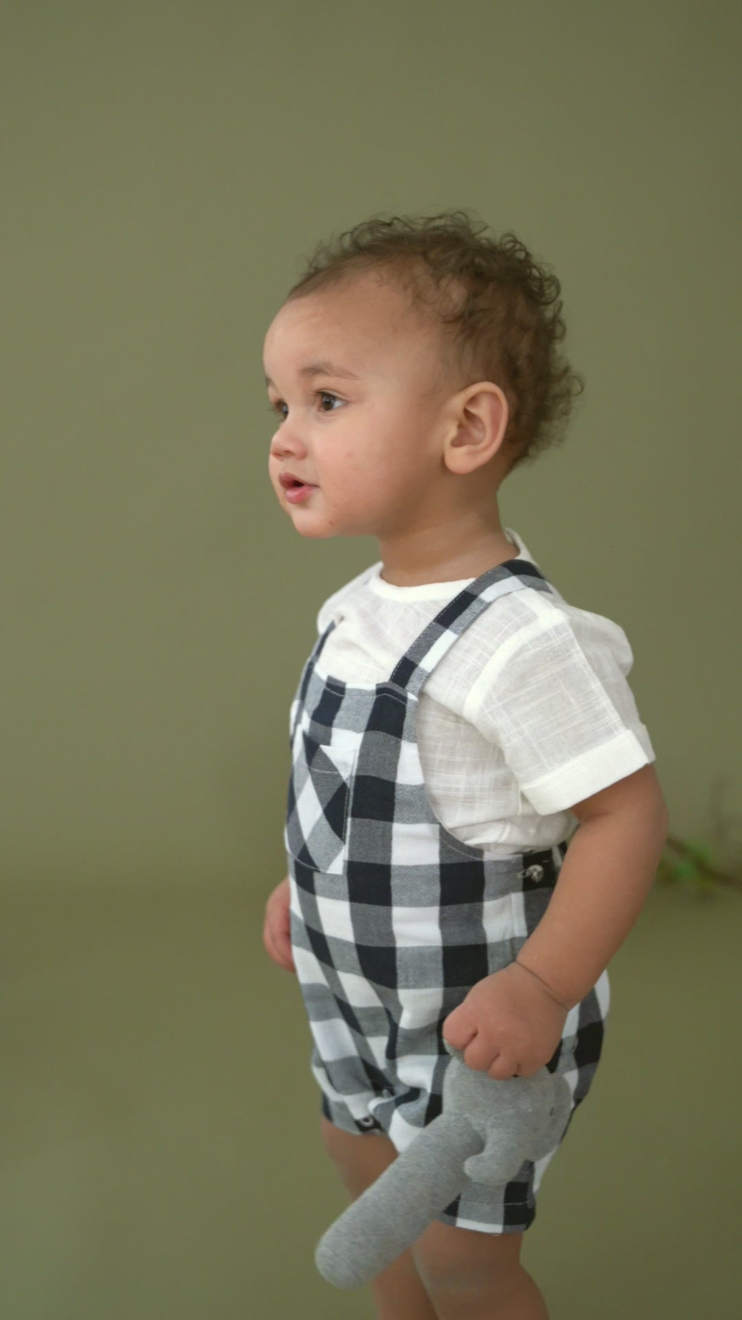 Raphael Navy Checker Gingham Romper + Shirt Set (Organic Cotton)