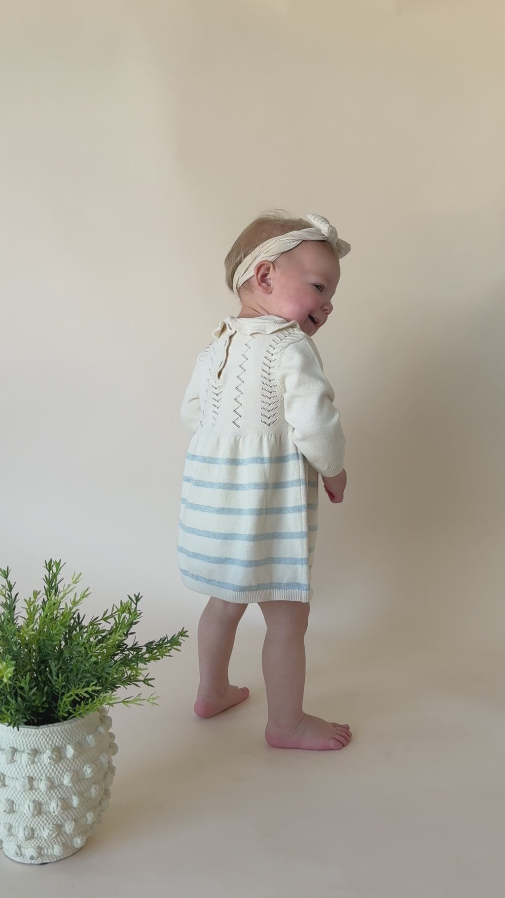Isla Sailor Stripe Baby Sweater Knit Dress (Organic Cotton) - Model