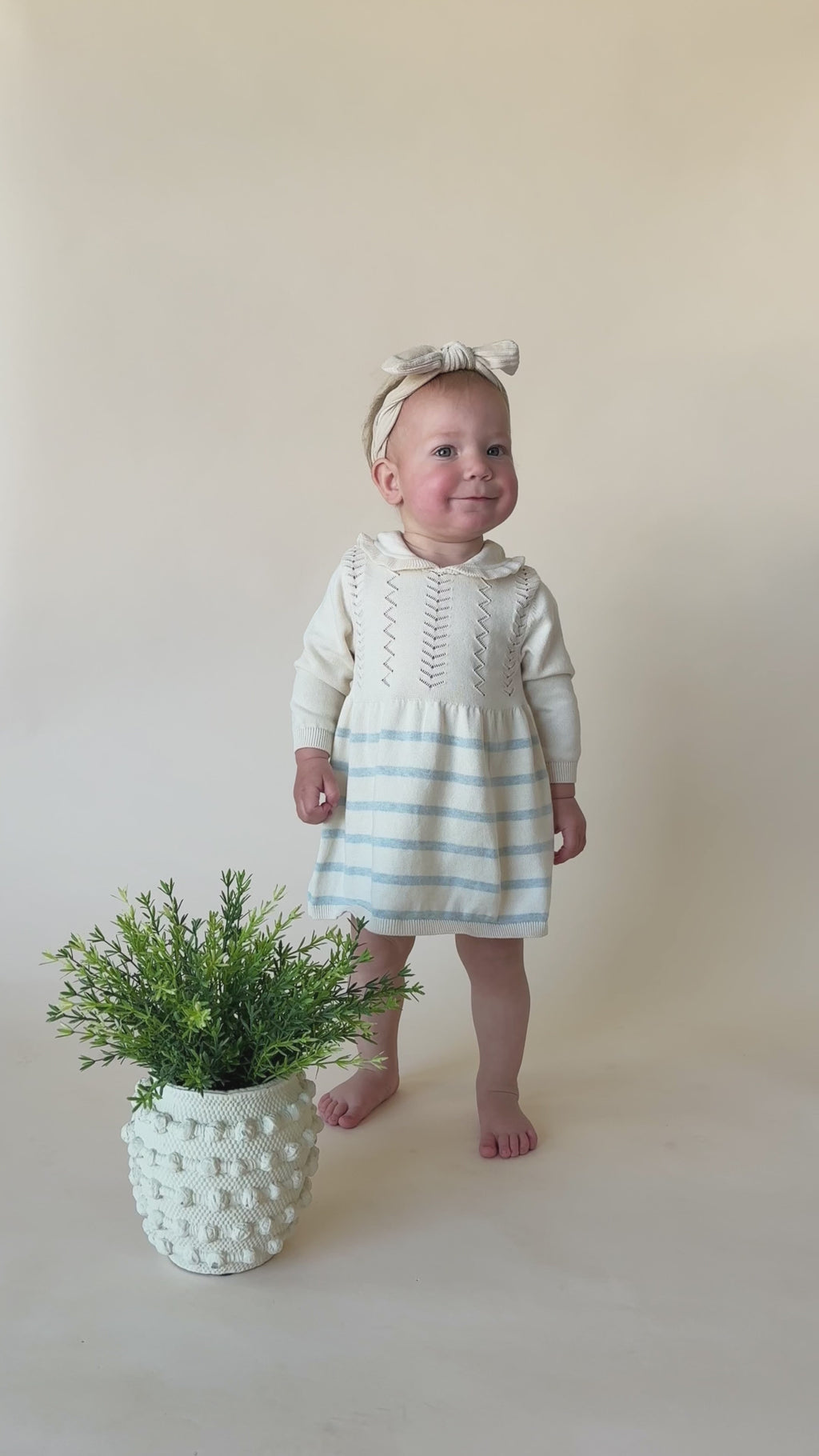Isla Sailor Stripe Baby Sweater Knit Dress (Organic Cotton) - Model